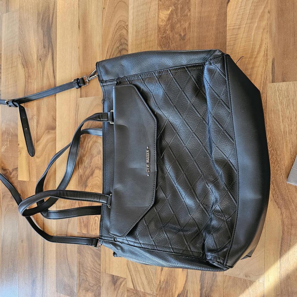 Steve Madden Black Breyden Large Quilted Tote Bag commuter